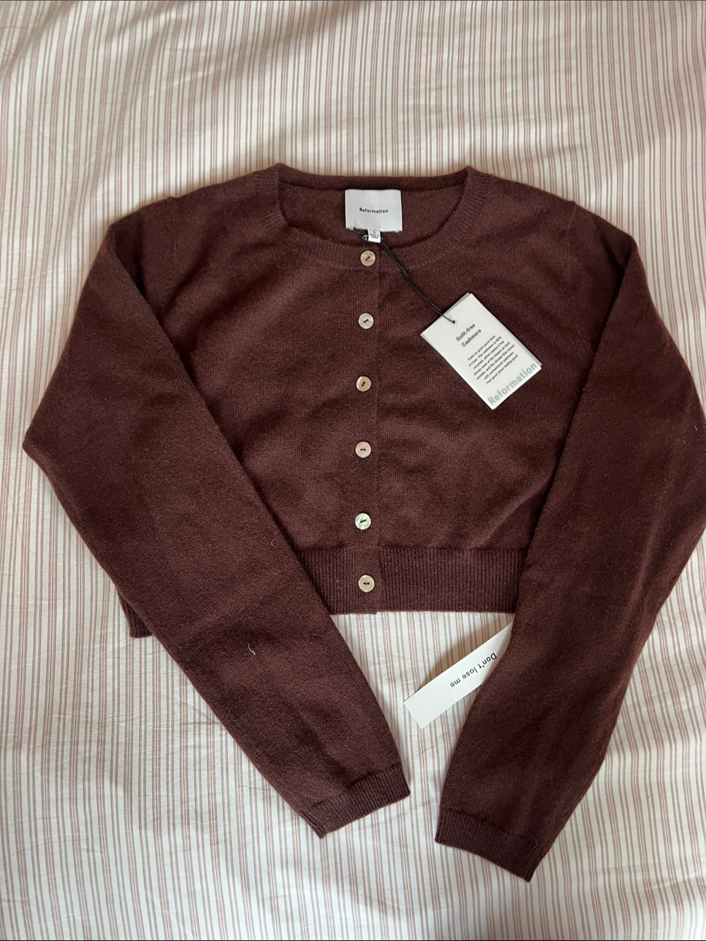 Reformation cashmere cropped cardigan size small in mahogany